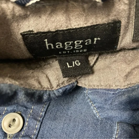 HAGGAR Men's Blue Denim Shirt - Picture 6 of 6